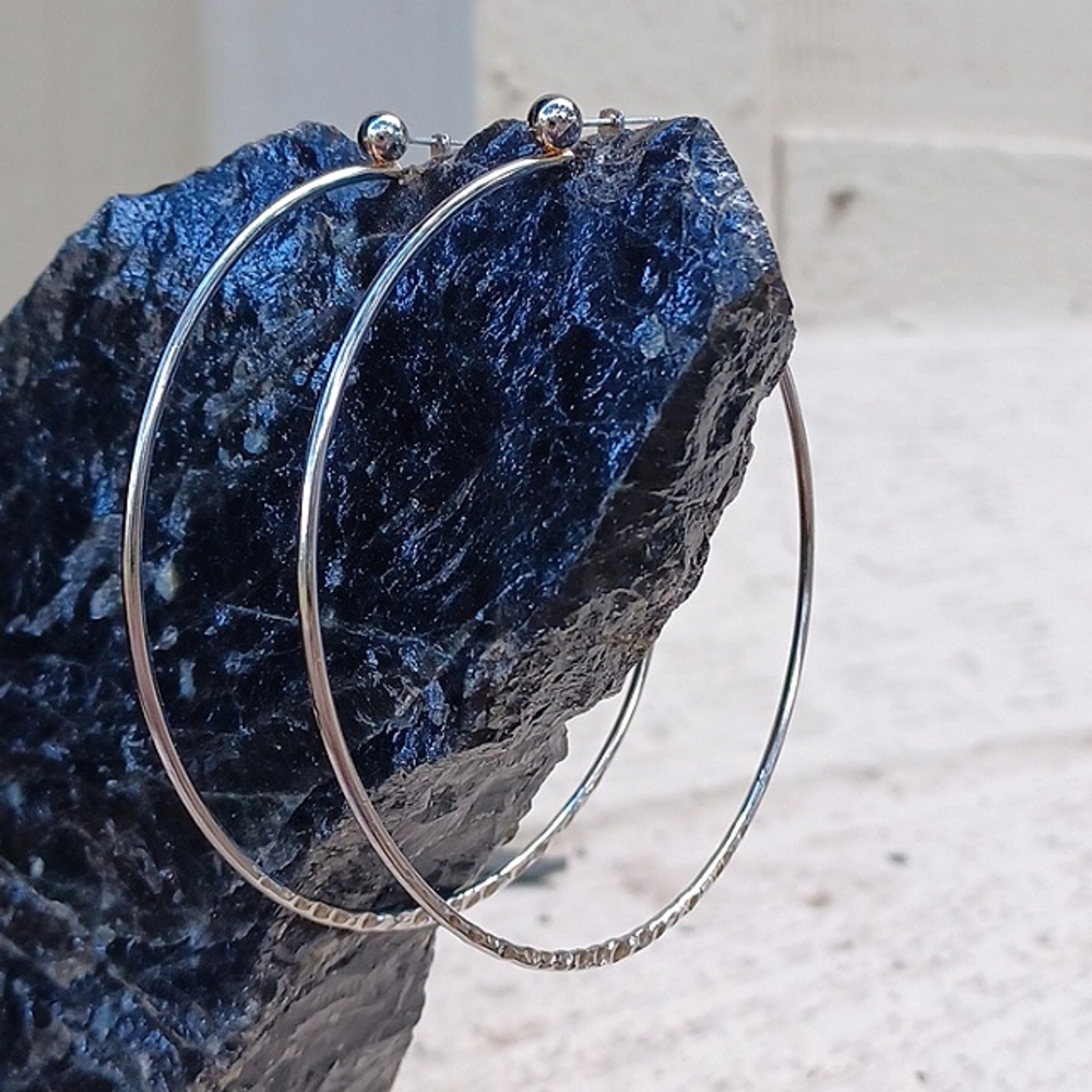 Large Vintage Gypsy Hammered Hoop Earrings